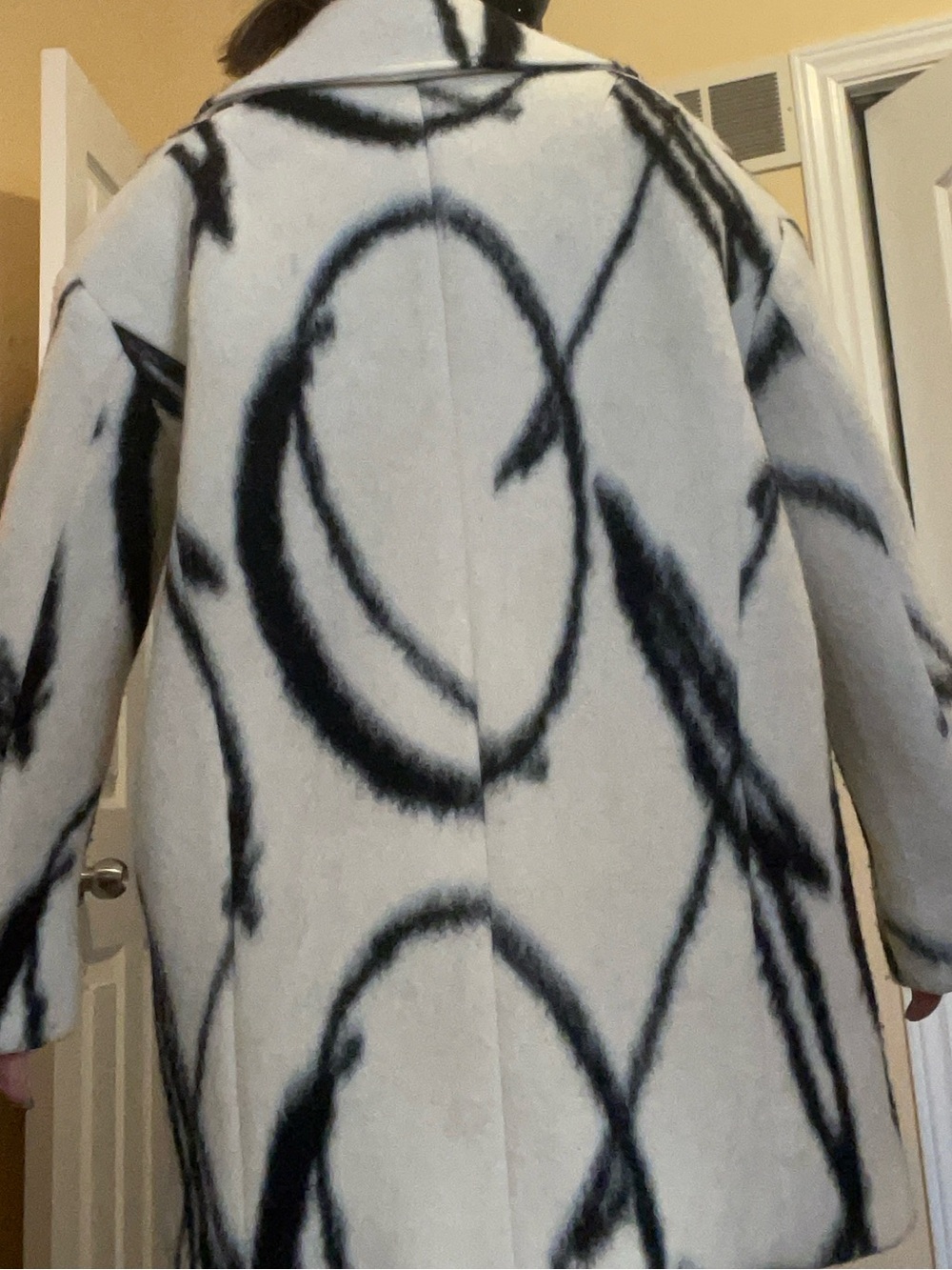 Banana Republic Cream and Black Abstract-Print Pea Coat - Picture 3 of 5